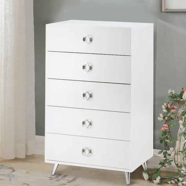 Five Drawers Wooden Chest In Contemporary Style, White