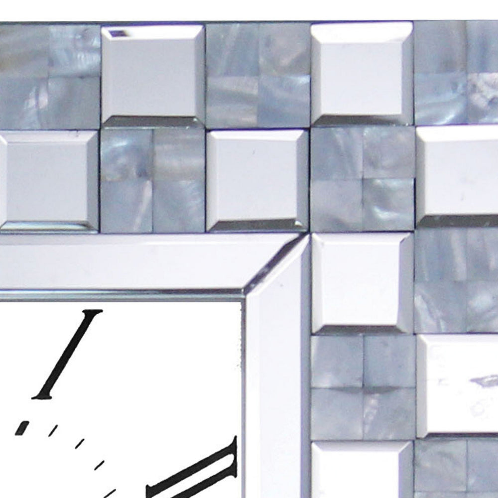 Mirrored Wall Clock with Checkered Pattern, Silver
