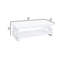 Contemporary Wooden Coffee End Table With Designer Sides & Shelf, Glossy White