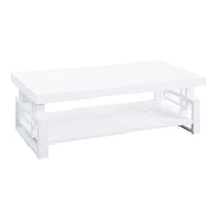 Contemporary Wooden Coffee End Table With Designer Sides & Shelf, Glossy White