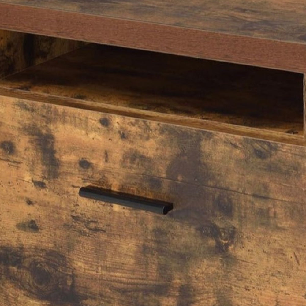 Wooden File Cabinet With Open Compartment And Drawer, Oak Brown And Black - BM185353