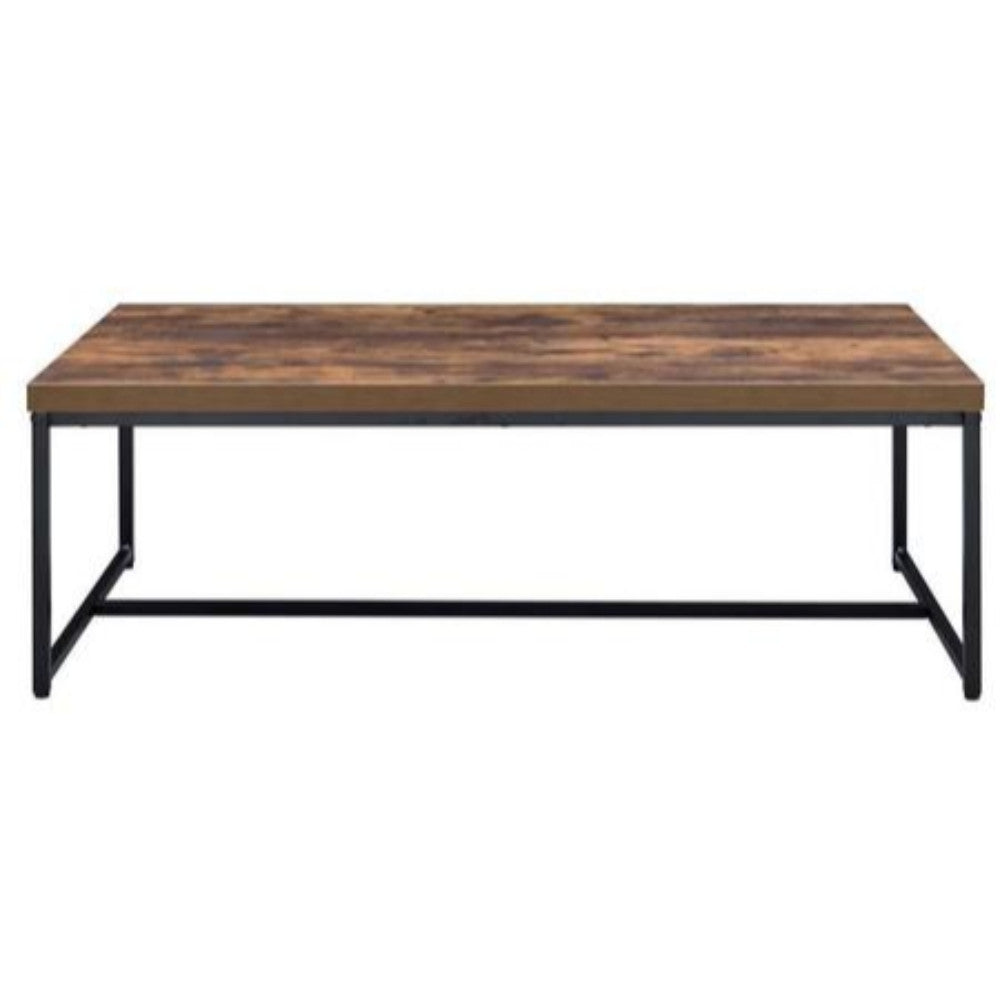 BM186264 Metal Framed Coffee Table with Wooden Top, Weathered Oak Brown and Black