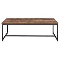 BM186264 Metal Framed Coffee Table with Wooden Top, Weathered Oak Brown and Black
