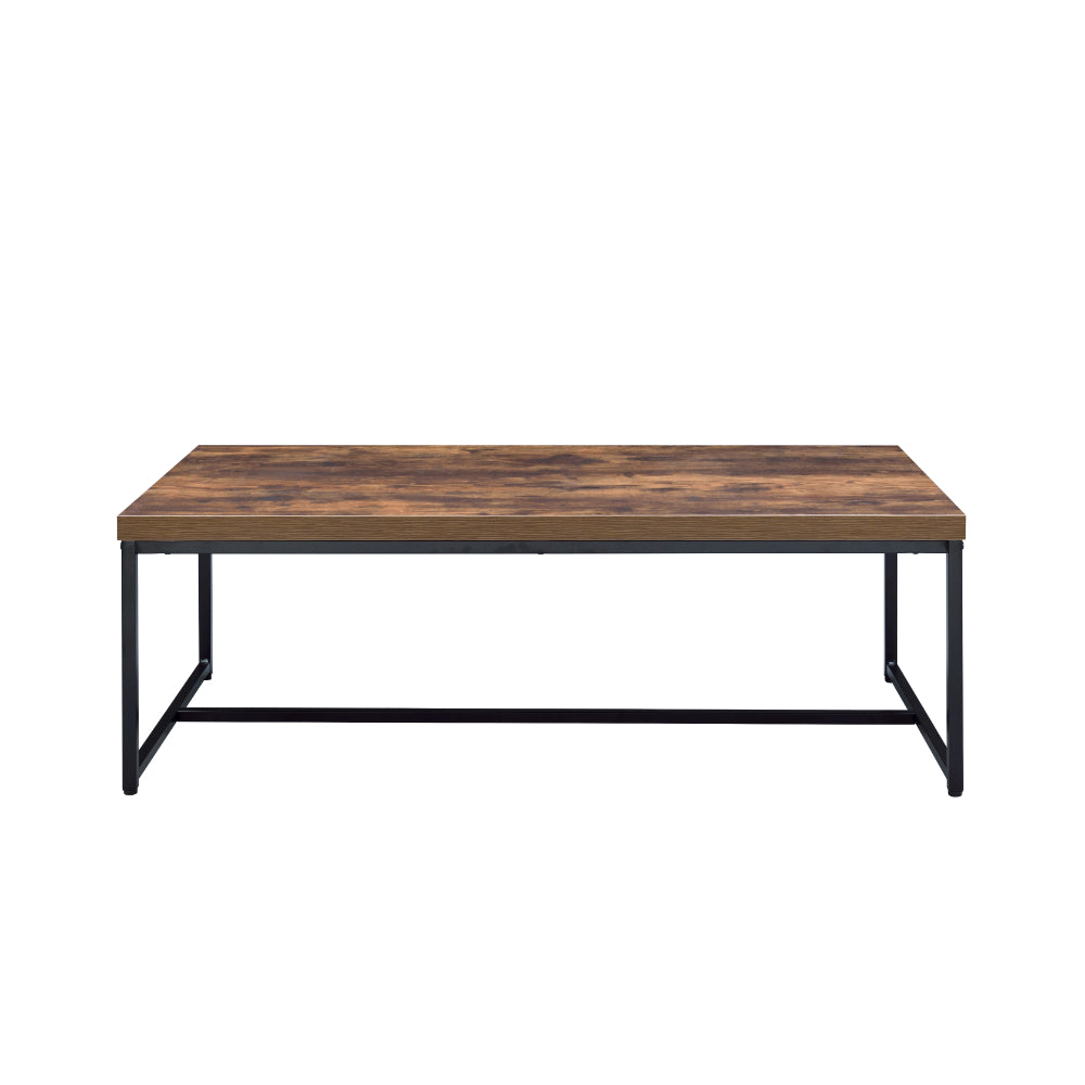 BM186264 Metal Framed Coffee Table with Wooden Top, Weathered Oak Brown and Black