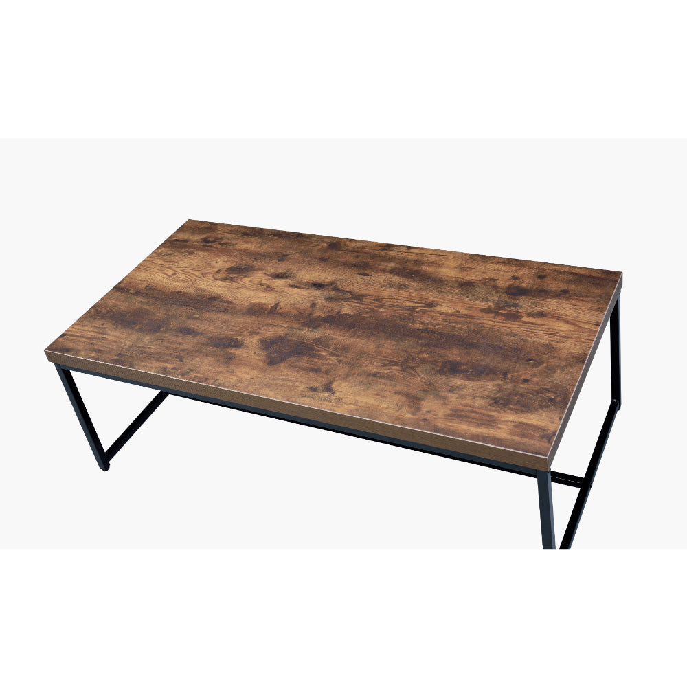 BM186264 Metal Framed Coffee Table with Wooden Top, Weathered Oak Brown and Black