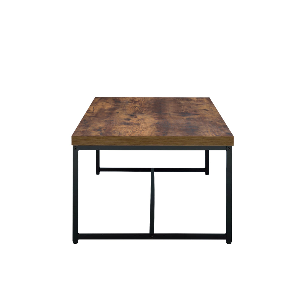 BM186264 Metal Framed Coffee Table with Wooden Top, Weathered Oak Brown and Black