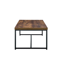 BM186264 Metal Framed Coffee Table with Wooden Top, Weathered Oak Brown and Black