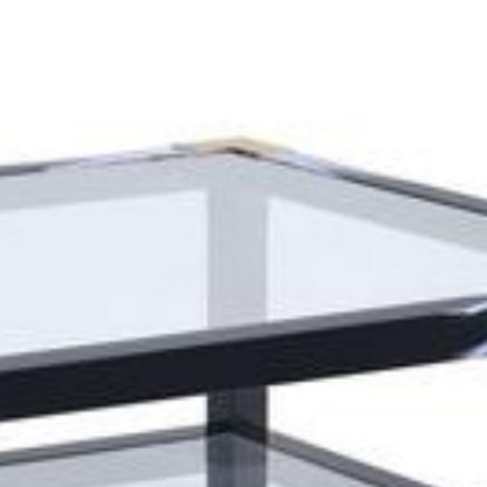 34 Inch Glass Top Rectangular Metal Coffee Table, Black - BM186275