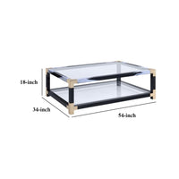 34 Inch Glass Top Rectangular Metal Coffee Table, Black - BM186275