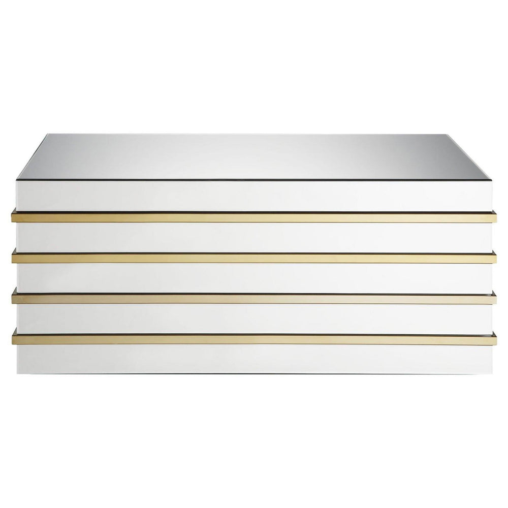 Rectangular Metal and Mirror Coffee Table, Silver and Gold - BM186939