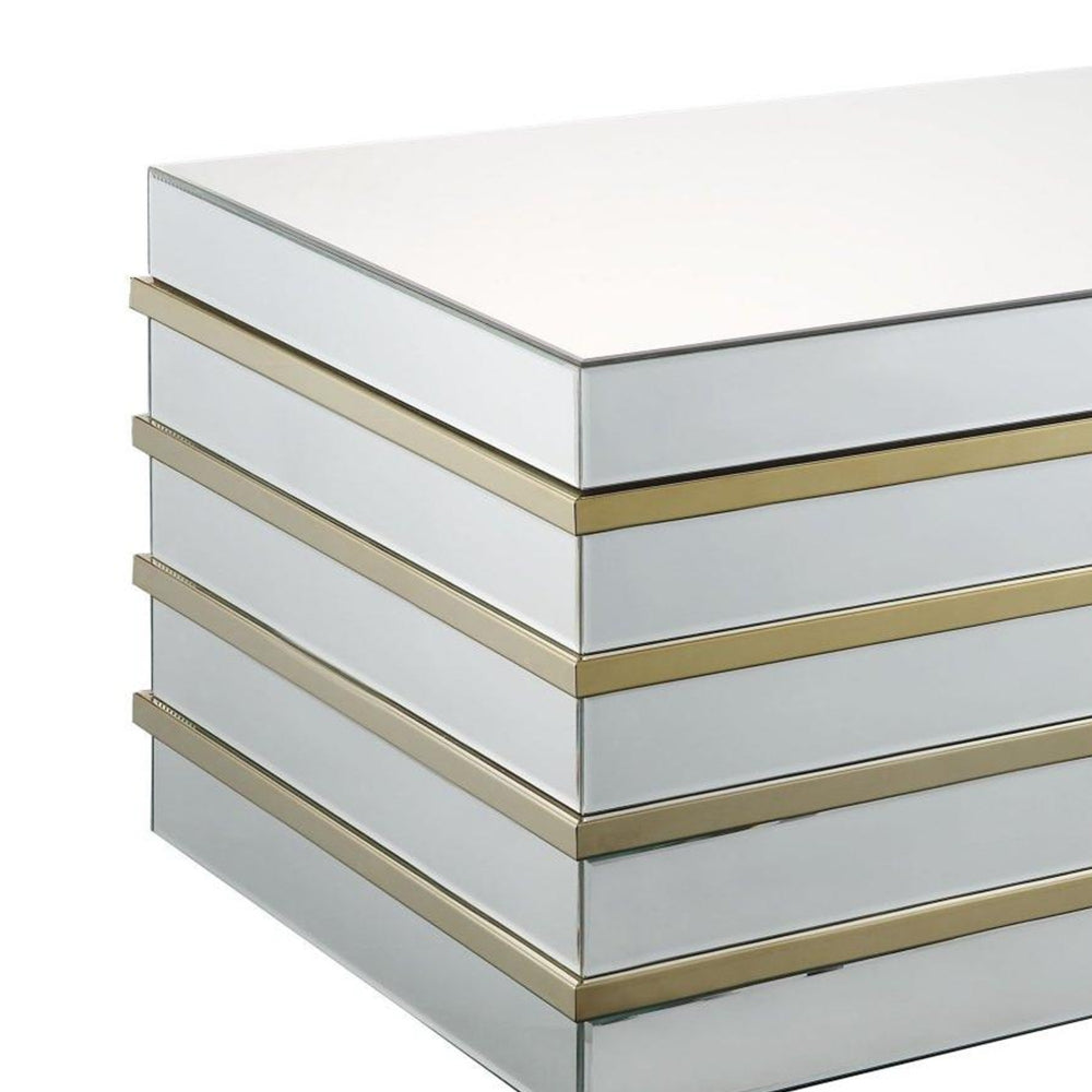 Rectangular Metal and Mirror Coffee Table, Silver and Gold - BM186939