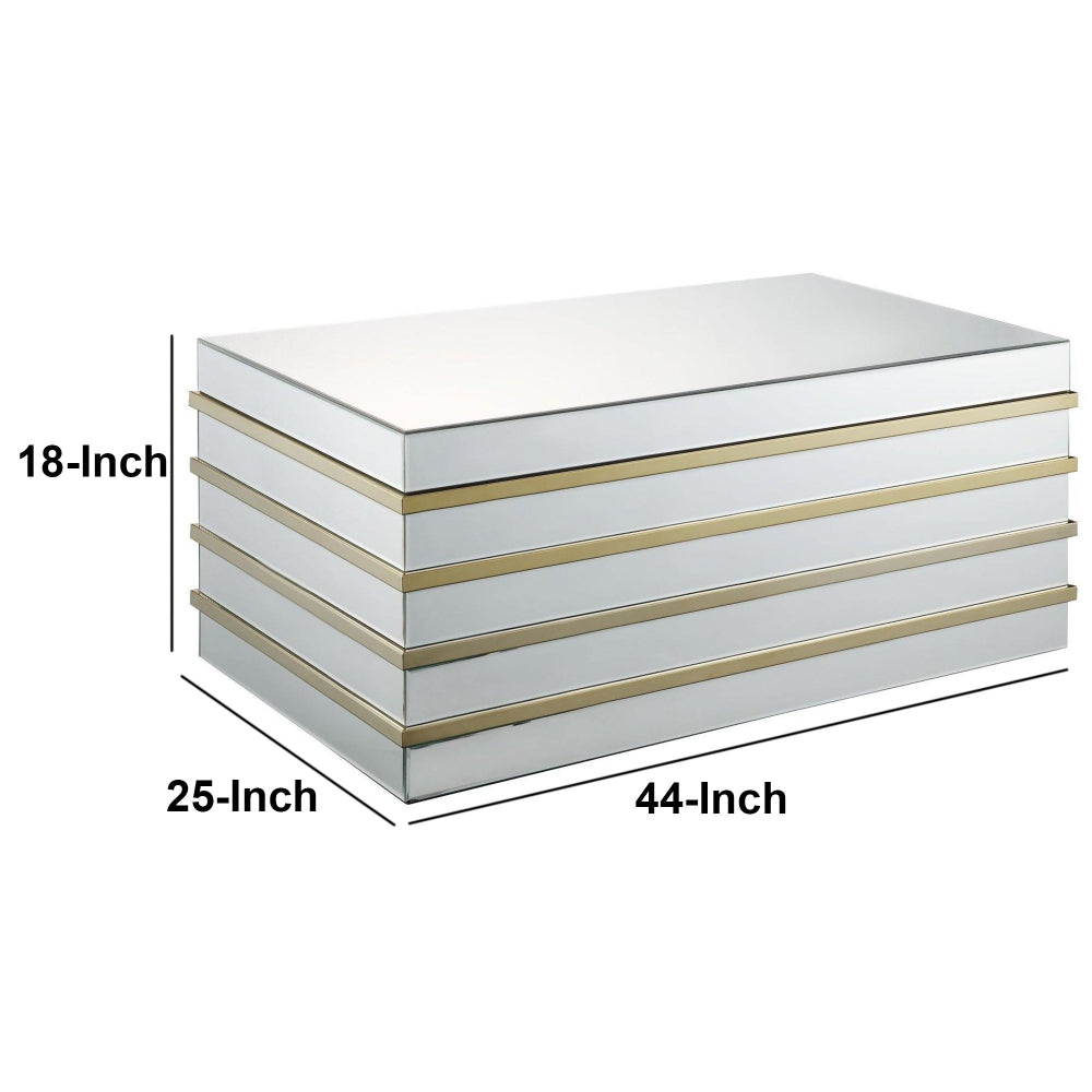 Rectangular Metal and Mirror Coffee Table, Silver and Gold - BM186939