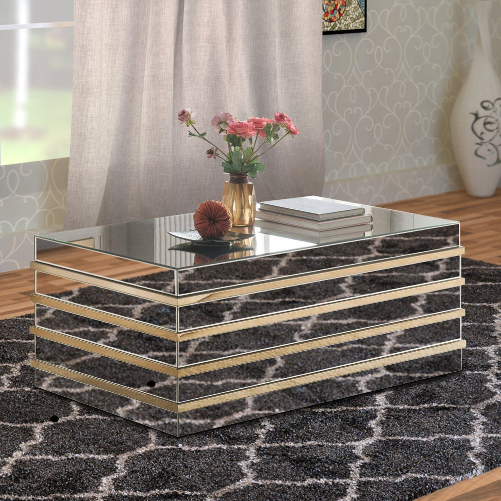 Rectangular Metal and Mirror Coffee Table, Silver and Gold - BM186939