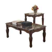 BM190135 - Traditional Style Wooden Table Set with Turned Legs and Faux Marble Top, Set of Three, Dark Brown