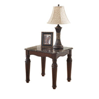 BM190135 - Traditional Style Wooden Table Set with Turned Legs and Faux Marble Top, Set of Three, Dark Brown