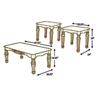 BM190135 - Traditional Style Wooden Table Set with Turned Legs and Faux Marble Top, Set of Three, Dark Brown