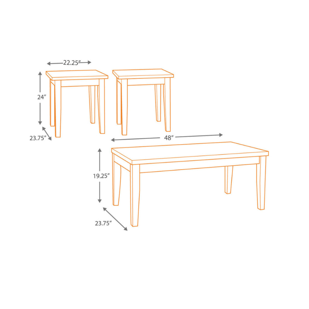 Faux Marble Top Table Set with Tapered Wooden Legs, Set of Three, Black and Gray - BM190138