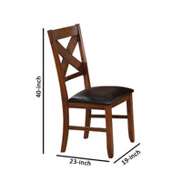 Wooden Side Chair with Faux Leather Padded Seat and X Cross Backrest, Brown, Set of Two - BM191323