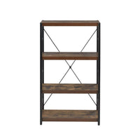 Four Tiered Metal Framed Wooden Bookshelf, Weathered Oak Brown and Black - BM191429