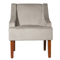 BM194007 - Velvet Fabric Upholstered Wooden Accent Chair with Swooping Armrests, Gray and Brown
