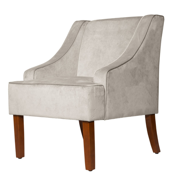 BM194007 - Velvet Fabric Upholstered Wooden Accent Chair with Swooping Armrests, Gray and Brown