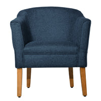 BM194027 - Fabric Upholstered Wooden Accent Chair with Curved Back, Blue and Brown