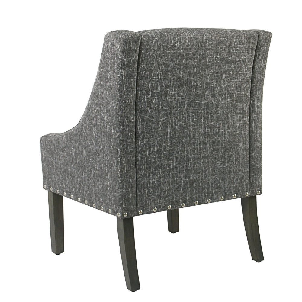 BM194076 - Fabric Upholstered Wooden Accent Chair with Swooping Arms and Nail Head Trim, Gray and Brown