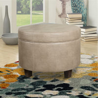 BM194118 - Faux Leather Upholstered Wooden Ottoman with Lift Off Lid Storage, Brown