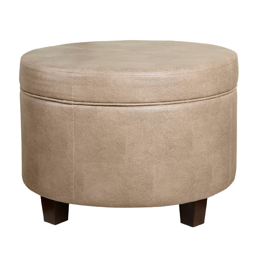 BM194118 - Faux Leather Upholstered Wooden Ottoman with Lift Off Lid Storage, Brown