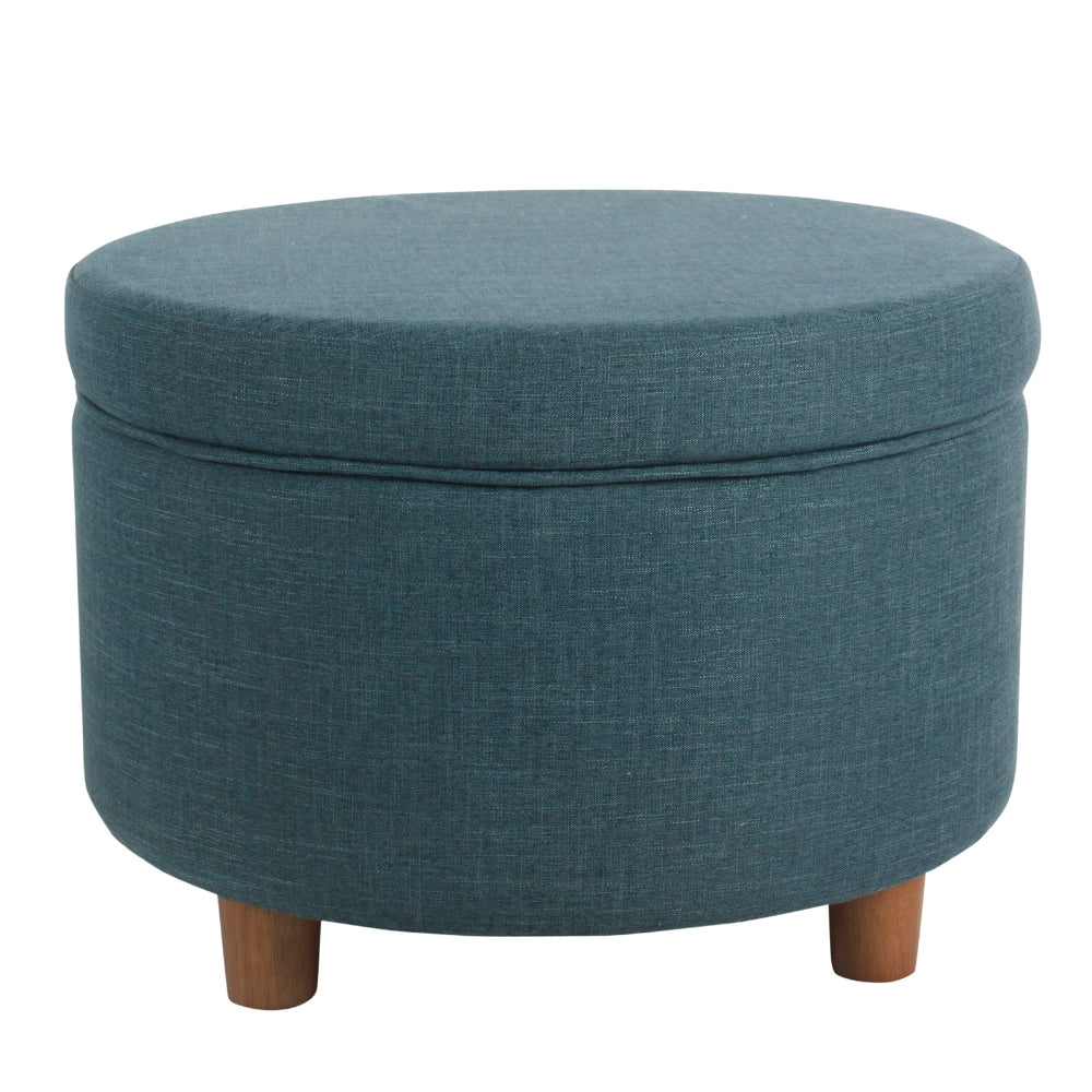BM194123 - Fabric Upholstered Wooden Ottoman with Lift Off Lid Storage, Teal Blue