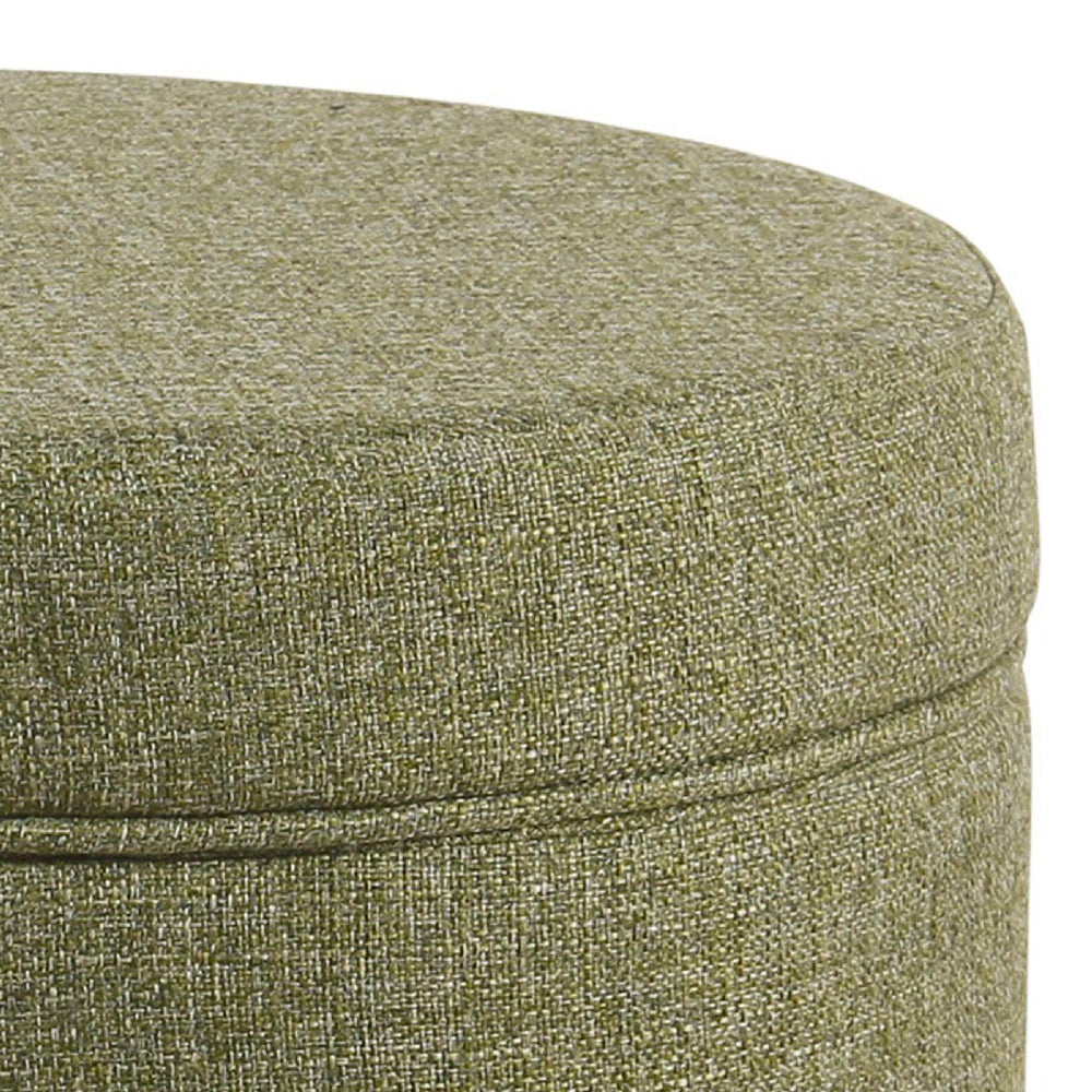 BM194125 - Fabric Upholstered Round Wooden Ottoman with Lift Off Lid Storage, Green