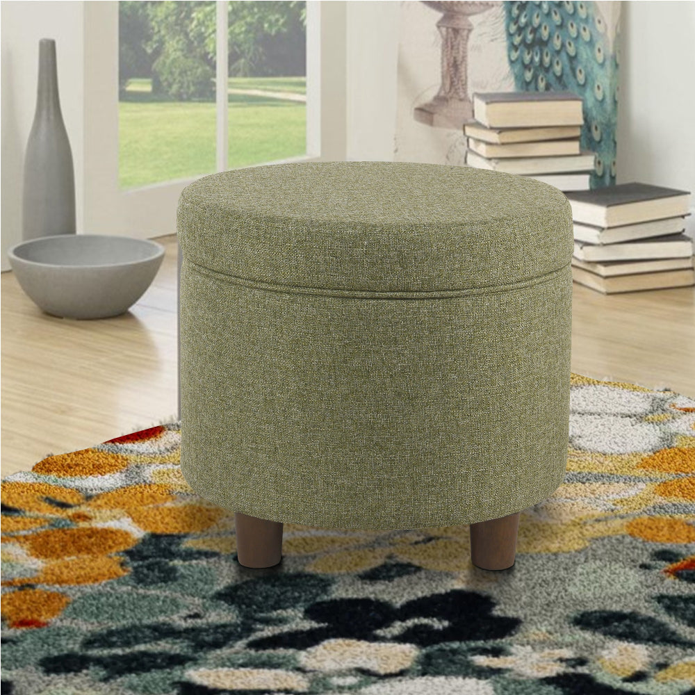 BM194125 - Fabric Upholstered Round Wooden Ottoman with Lift Off Lid Storage, Green