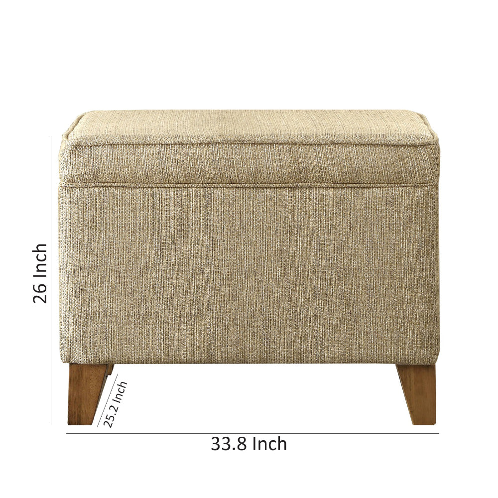 BM194132 - Rectangular Fabric Upholstered Wooden Ottoman with Lift Top Storage, Brown