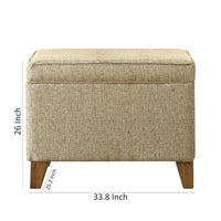 BM194132 - Rectangular Fabric Upholstered Wooden Ottoman with Lift Top Storage, Brown