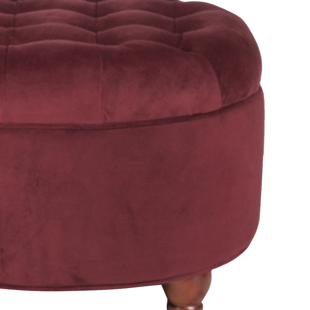 BM194134 - Velvet Upholstered Wooden Ottoman with Tufted Lift Off Lid Storage, Red