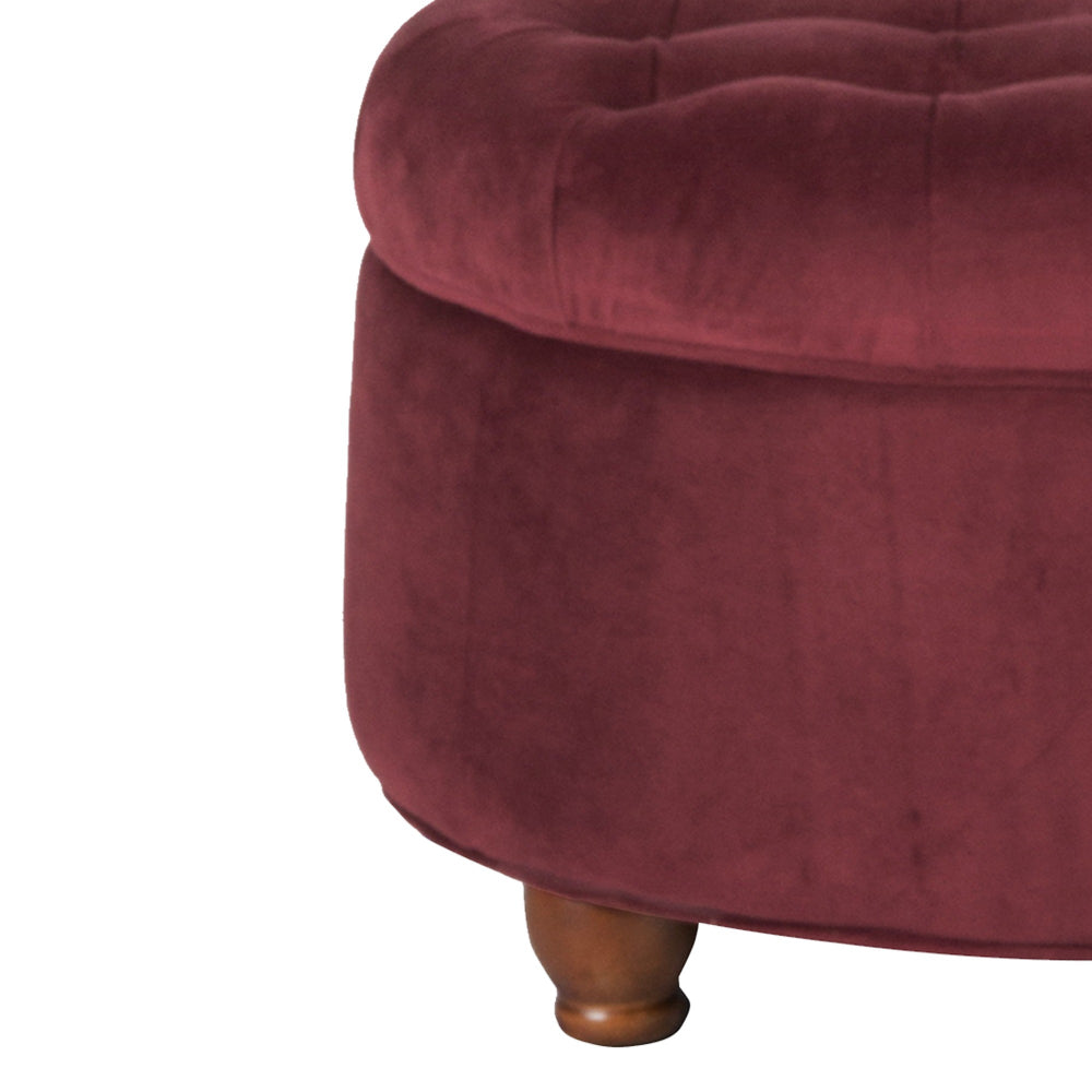 BM194134 - Velvet Upholstered Wooden Ottoman with Tufted Lift Off Lid Storage, Red