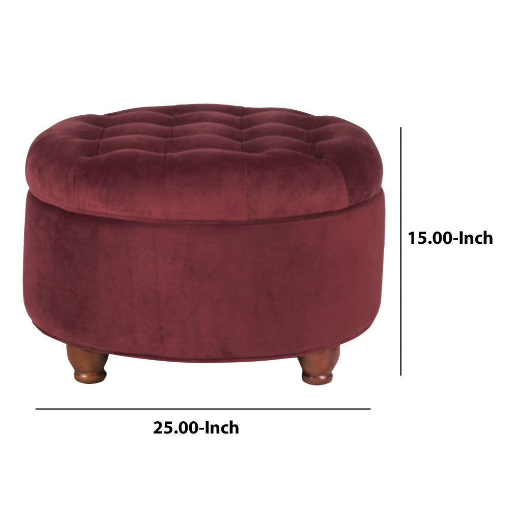 BM194134 - Velvet Upholstered Wooden Ottoman with Tufted Lift Off Lid Storage, Red