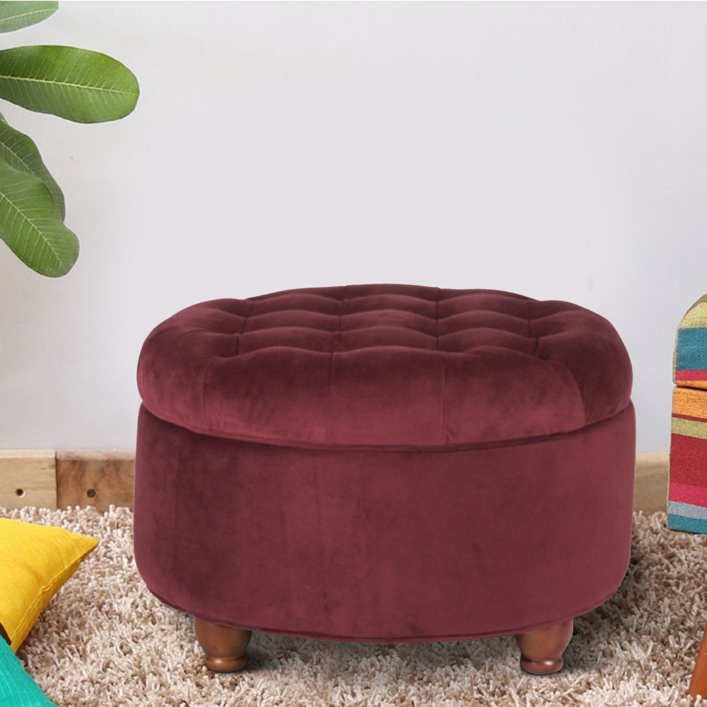 BM194134 - Velvet Upholstered Wooden Ottoman with Tufted Lift Off Lid Storage, Red