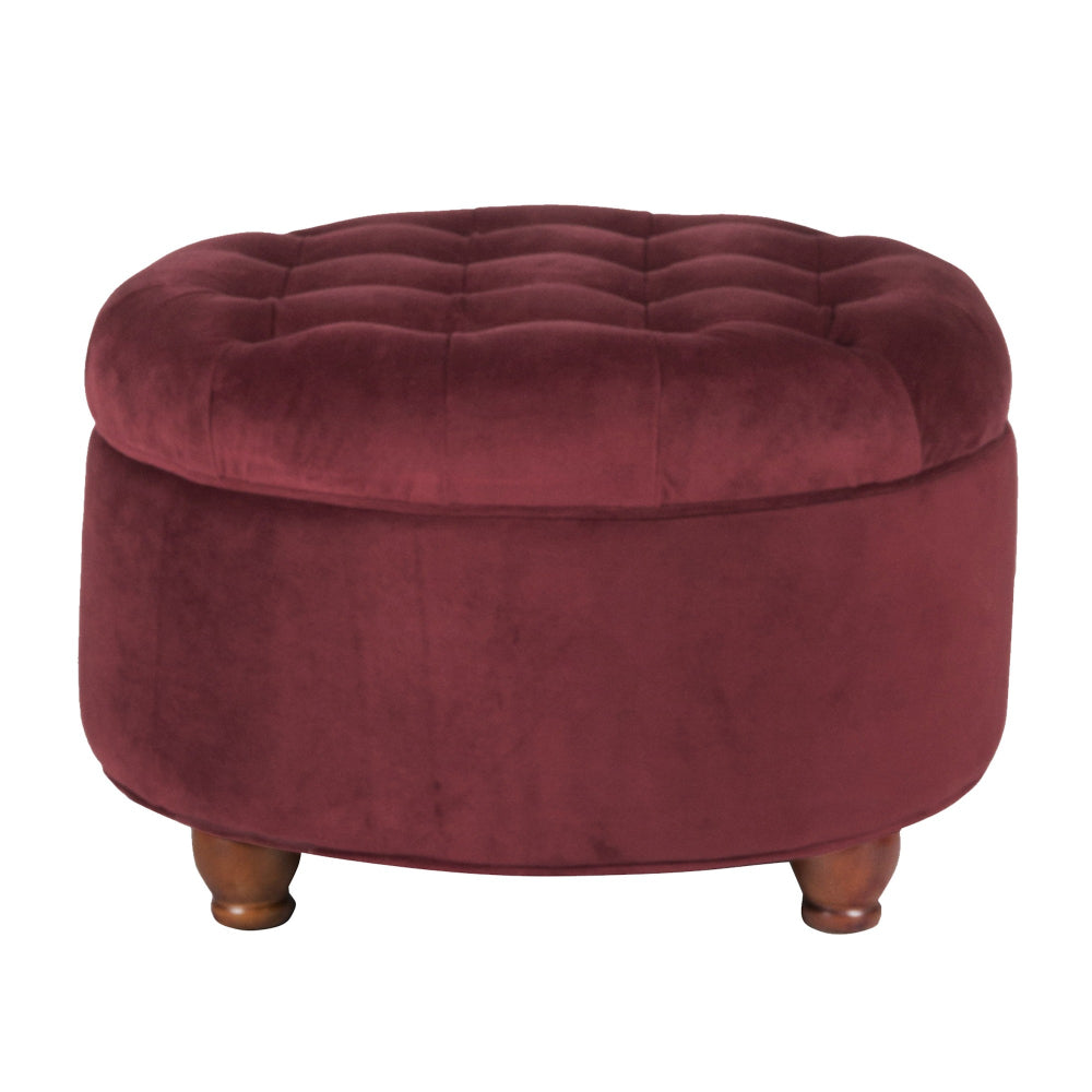 BM194134 - Velvet Upholstered Wooden Ottoman with Tufted Lift Off Lid Storage, Red