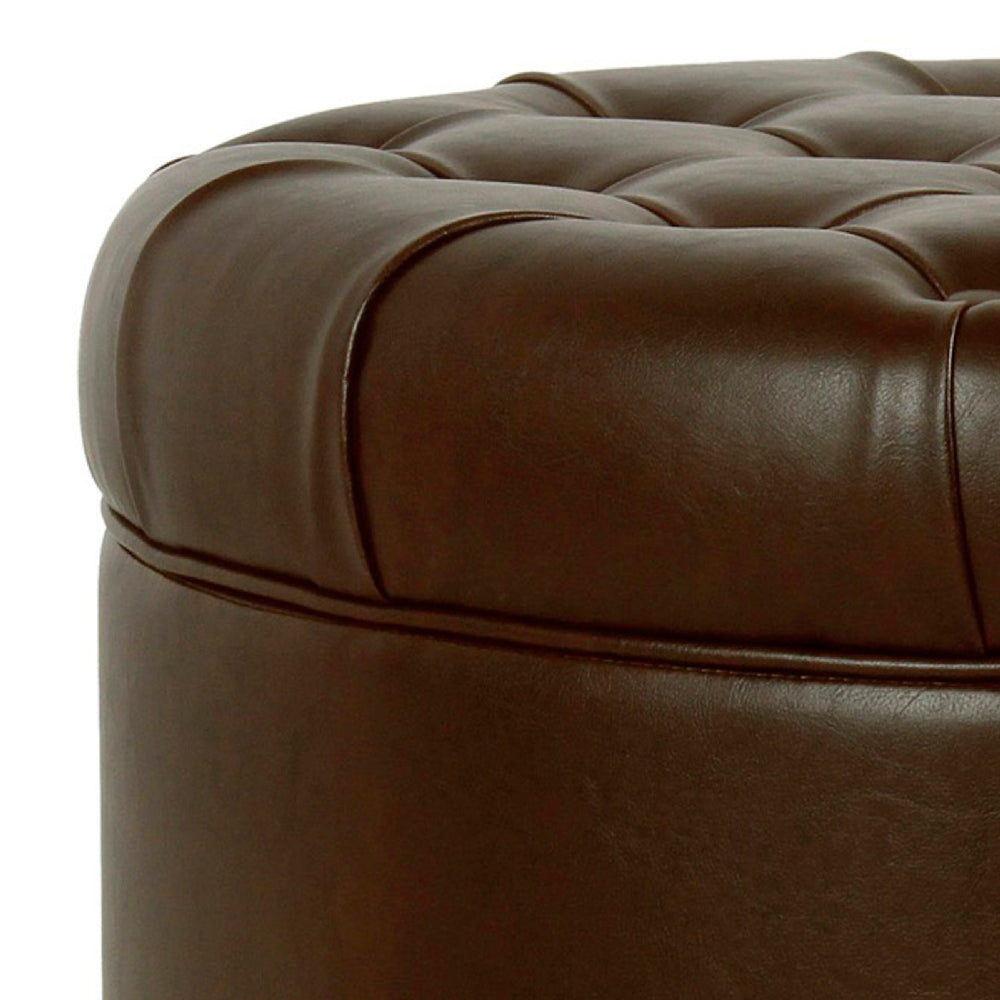 BM194135 - Leatherette Upholstered Wooden Ottoman with Tufted Lift Off Lid Storage, Brown