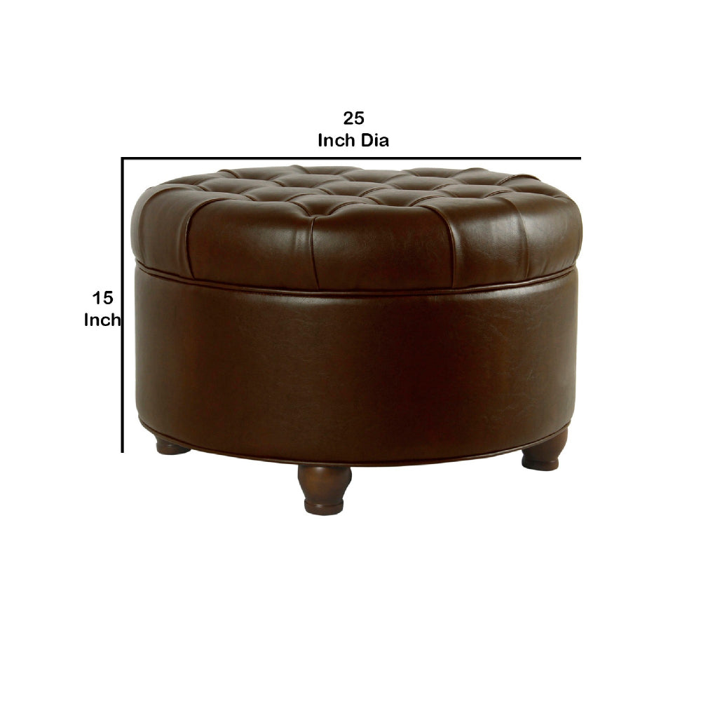BM194135 - Leatherette Upholstered Wooden Ottoman with Tufted Lift Off Lid Storage, Brown