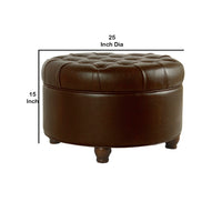 BM194135 - Leatherette Upholstered Wooden Ottoman with Tufted Lift Off Lid Storage, Brown