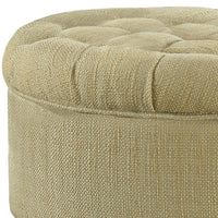 BM194137 - Fabric Upholstered Wooden Ottoman with Tufted Lift Off Lid Storage, Beige and Brown