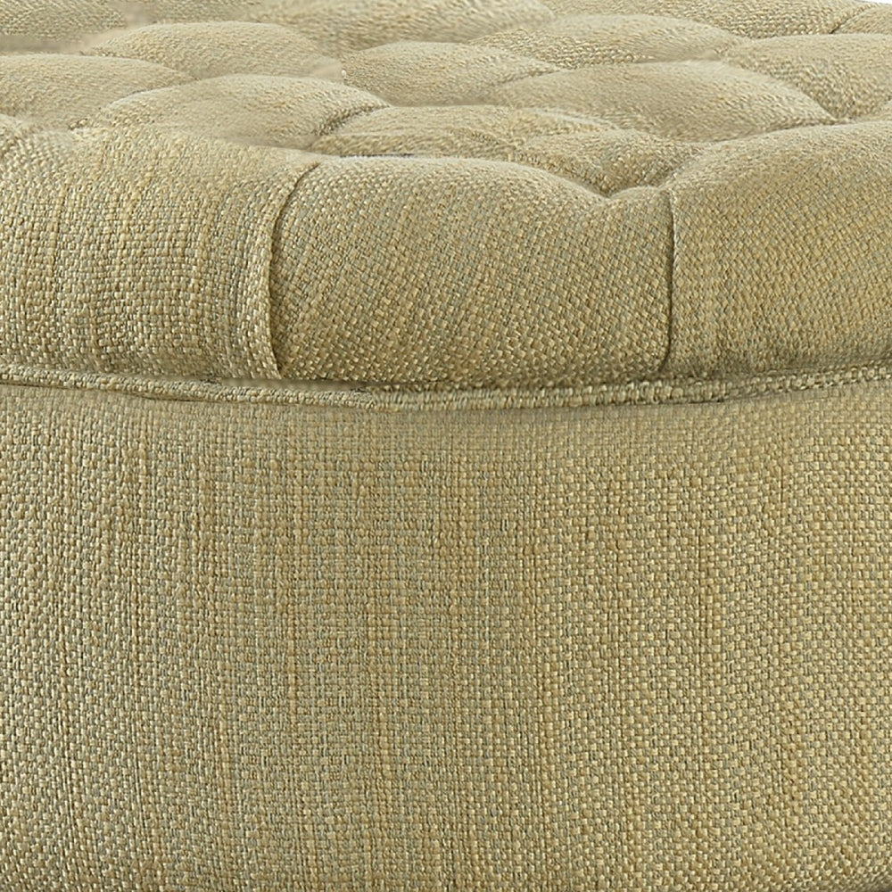 BM194137 - Fabric Upholstered Wooden Ottoman with Tufted Lift Off Lid Storage, Beige and Brown