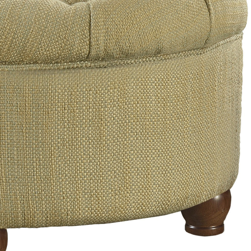 BM194137 - Fabric Upholstered Wooden Ottoman with Tufted Lift Off Lid Storage, Beige and Brown