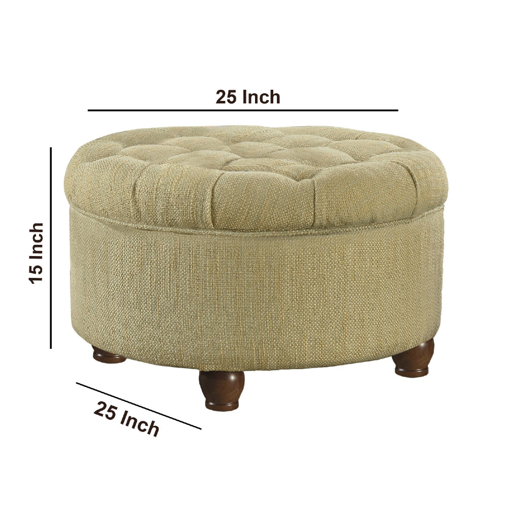 BM194137 - Fabric Upholstered Wooden Ottoman with Tufted Lift Off Lid Storage, Beige and Brown