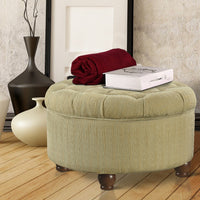 BM194137 - Fabric Upholstered Wooden Ottoman with Tufted Lift Off Lid Storage, Beige and Brown