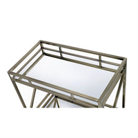 Metal Framed Two Tier Serving Cart with X Shaped Side Panels, Mirrored, Antique Gold - BM194346