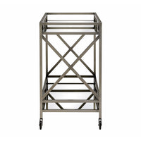 Metal Framed Two Tier Serving Cart with X Shaped Side Panels, Mirrored, Antique Gold - BM194346