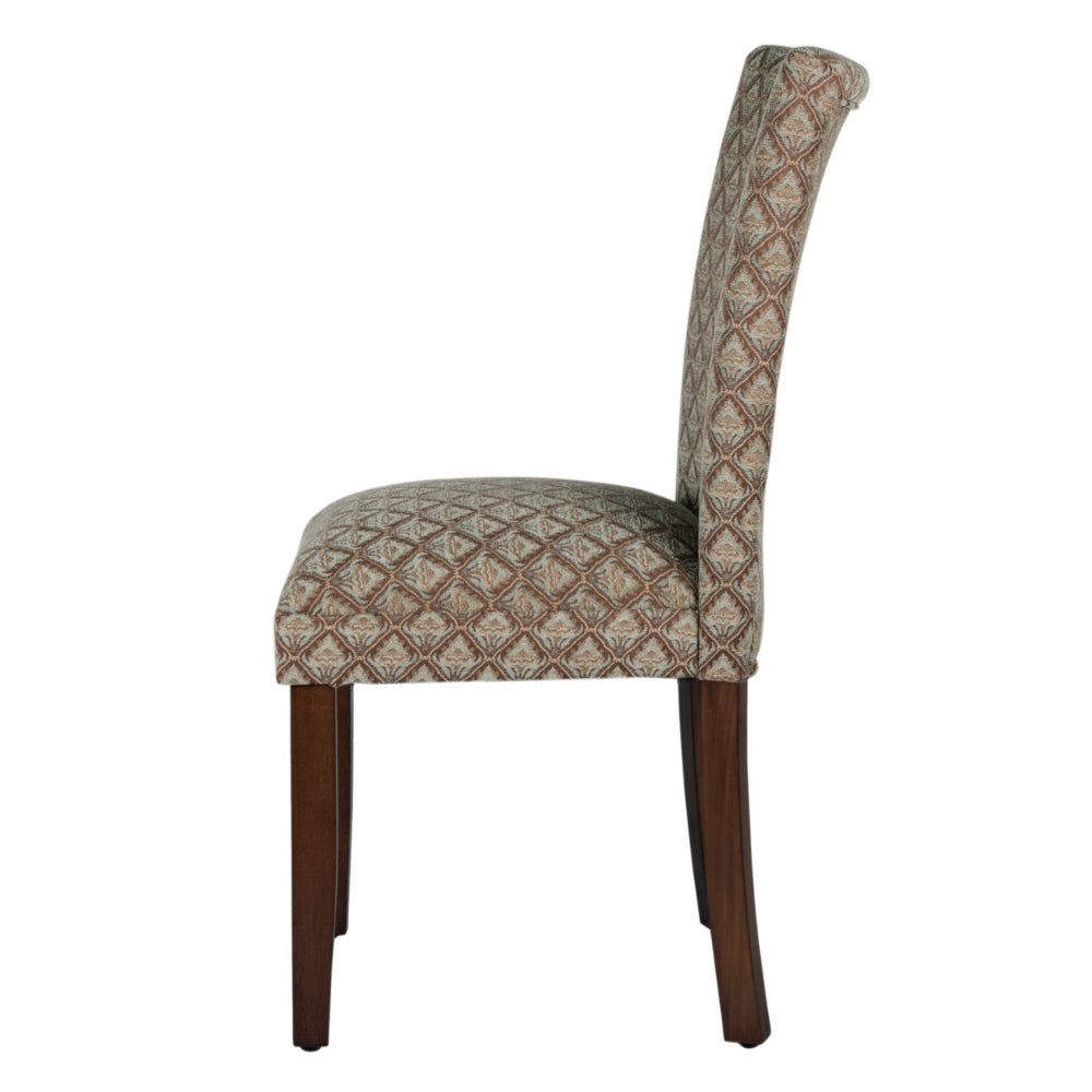 Wooden Parson Dining Chair with Damask Pattern Fabric Upholstery, Multicolor - BM194876